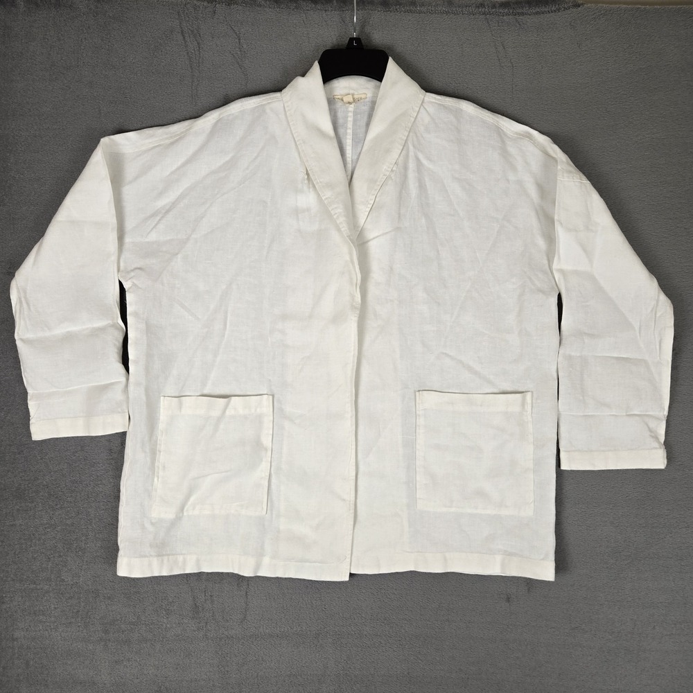 Eileen Fisher Jacket Womens Small White Open Front 100% Linen Blazer Coat Casual